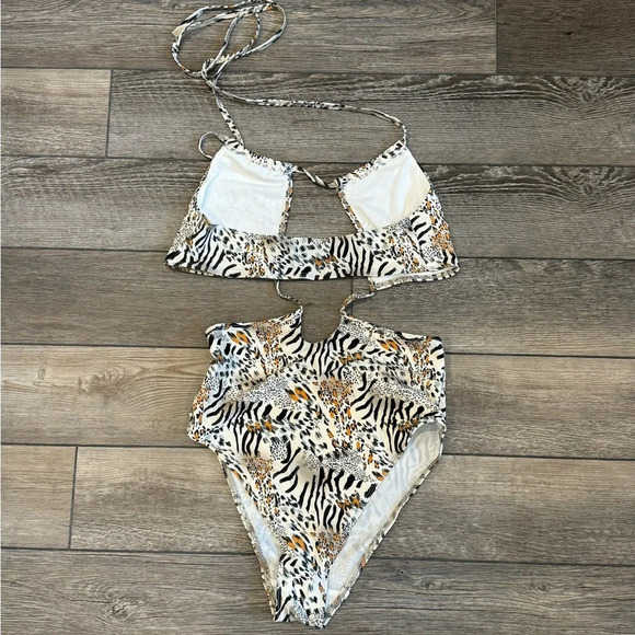 NWT Women One-piece Swimsuit Bodysuit Bikini Monokini Open Back Leopard Print - Picture 4 of 7